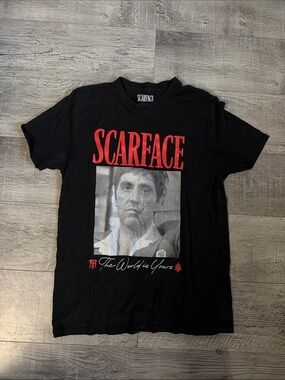 Scarface Graphic Black Men's T-Shirt - 'Scarface' Red Logo